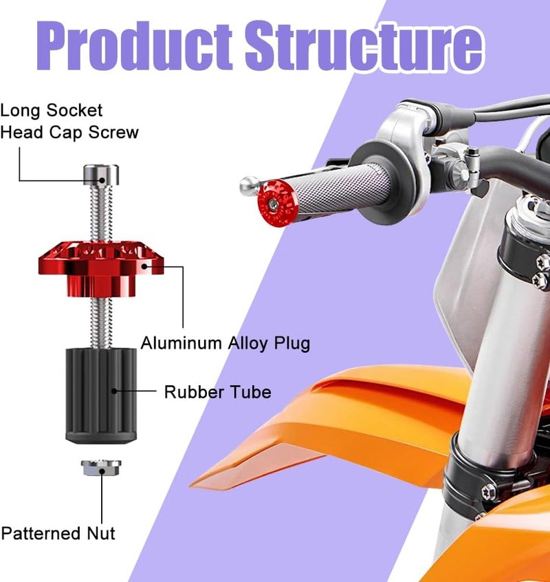 Lecctso 2PCS Universal Motorcycle Bar End Plug, Aluminum Alloy Handlebar Grip End Caps, 7/8" 22mm Moto Grips Ends Replacement for Kawasaki, Suzuki, Yamaha, Ducati (Red) - Image 3